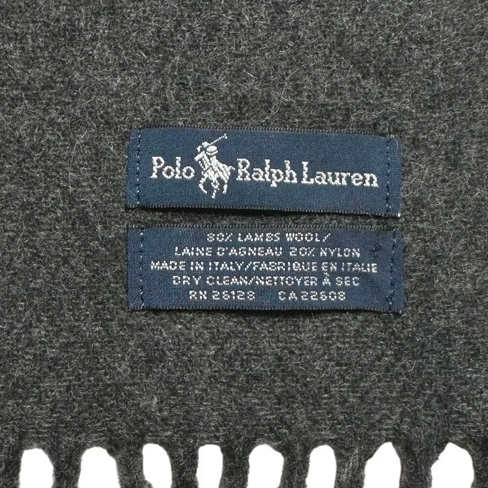Polo Ralph Lauren | Men | Gray Tartan Plaid Lambs Wool Blend Fringe Scarf | OS